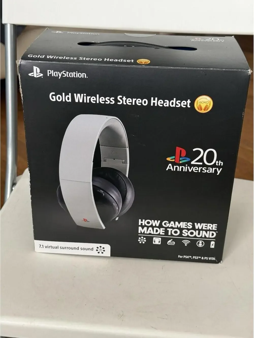 sony playstation 4 gold wireless headset W/box , Missing Adapter , ( Untested )